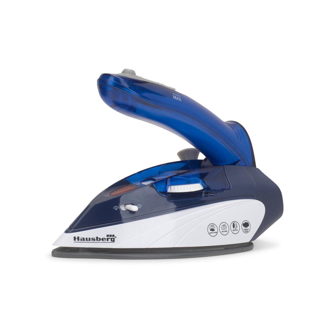 Mini fier de calcat Hausberg HB-7810BL, 1000 W, De voiaj, 75 ml, Ceramica, Auto curatarе, Alb-Albastru