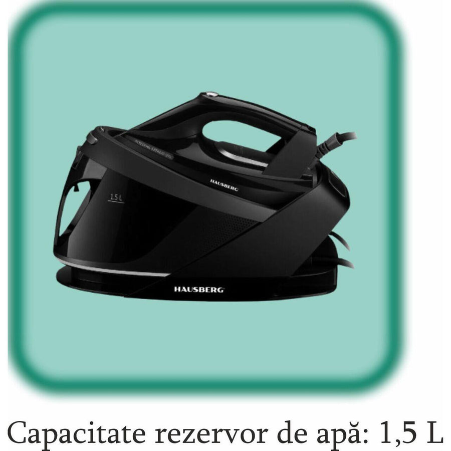 Statie de calcat HAUSBERG HB-7925NG, 3000W, 40-50g/min, 1.5l, auto-curatare, termostat, talpa ceramica, negru