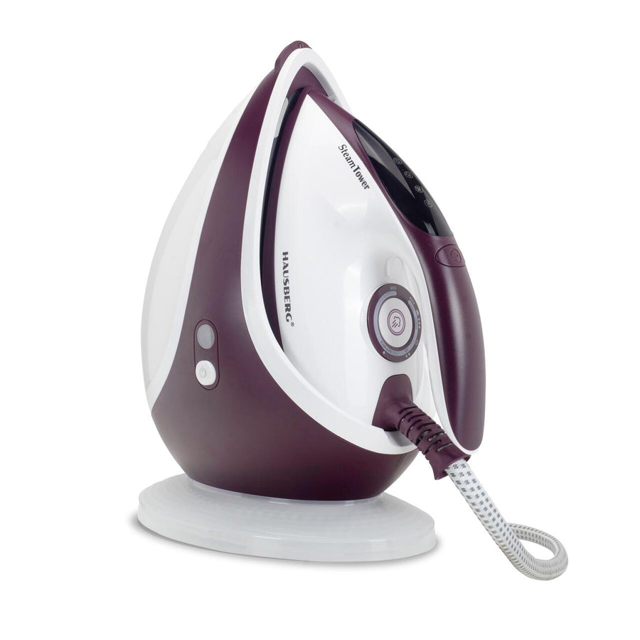 Statie de calcat HAUSBERG HB-7930MV, 2000-2400 W, 5 bar, 1.2 L, 35g/min, cartus anti-calcar, talpa ceramica, oprire automata, Alb/Mov