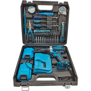 Set Bormaşină cu Acumulator în Valiză – 2 Baterii Li-Ion 48V + 30 Accesorii (Burghie, Biți, Chei) Albastru