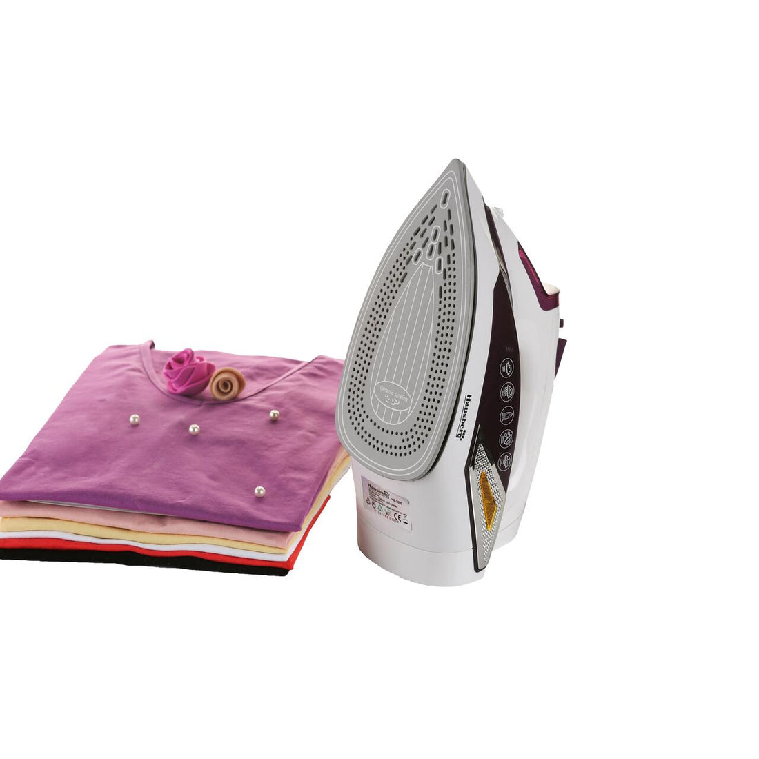 Fier de calcat Hausberg HB-7880MV, 2300W, Talpa cu invelis ceramic, rezervor apa 400ml, Alb-Mov
