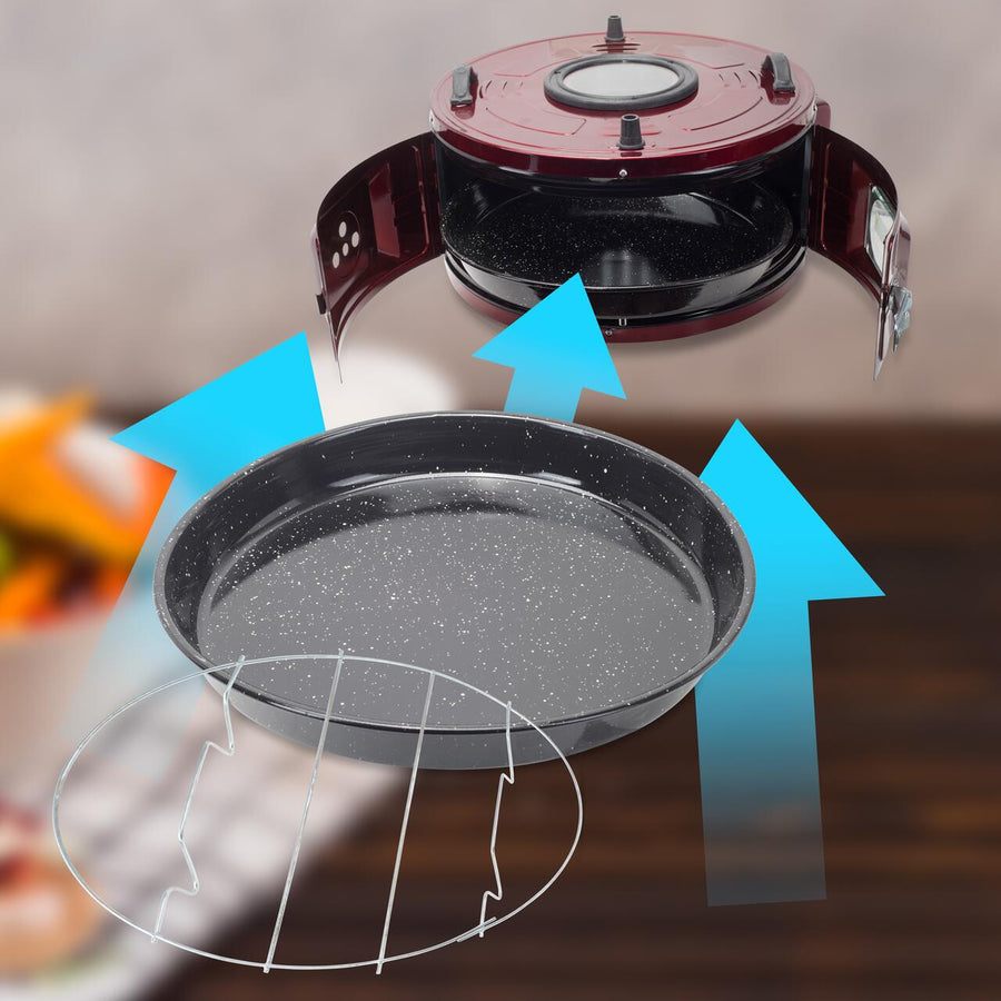 Cuptor electric rotund cu termostat Ertone MN-9010VS, Putere: 220-230V, 50Hz, 2 rezistente electrice 2 x 650W, capacitate 40l, indicator luminos, Visiniu