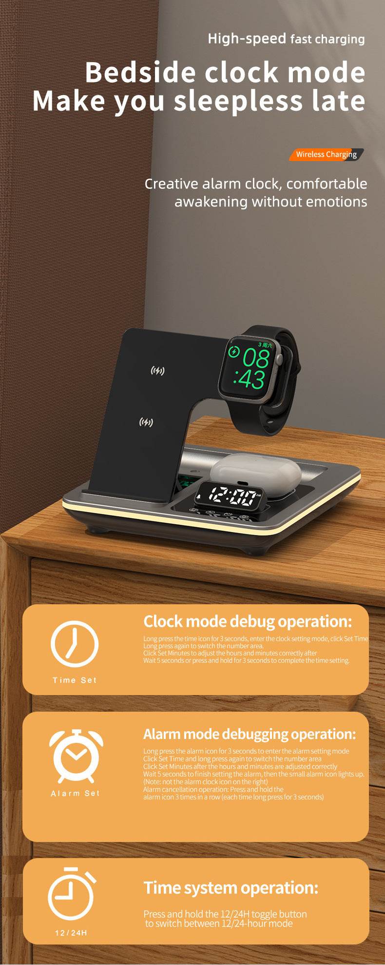 Incarcator wireless 5 in 1, Statie rapida Compatibil cu toate tipurile de tefefoane, smartwach sau casti, - Specializat.ro