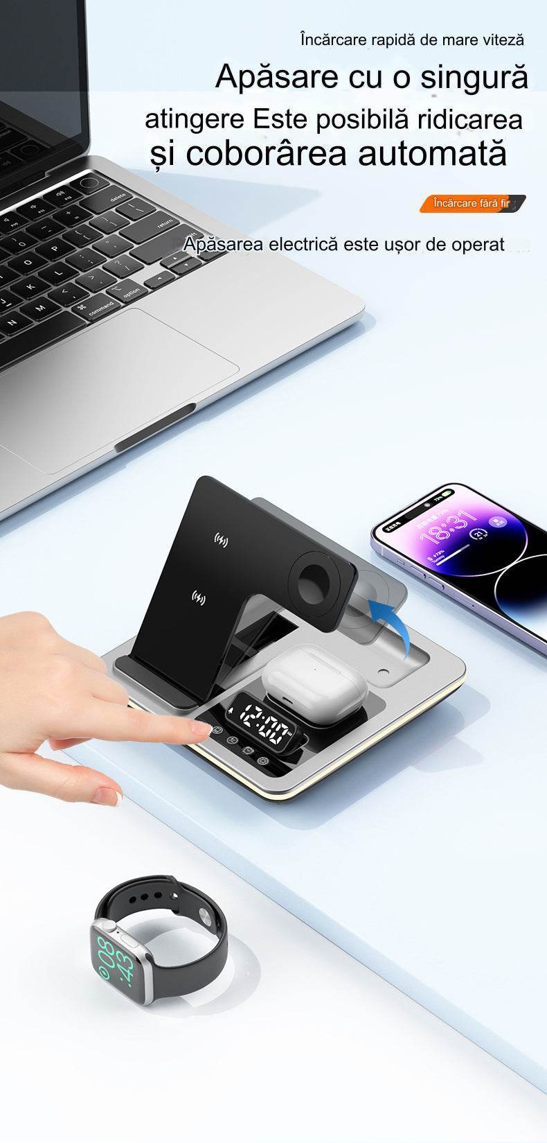 Incarcator wireless 5 in 1, Statie rapida Compatibil cu toate tipurile de tefefoane, smartwach sau casti, - Specializat.ro