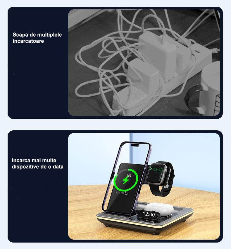 Incarcator wireless 5 in 1, Statie rapida Compatibil cu toate tipurile de tefefoane, smartwach sau casti, - Specializat.ro