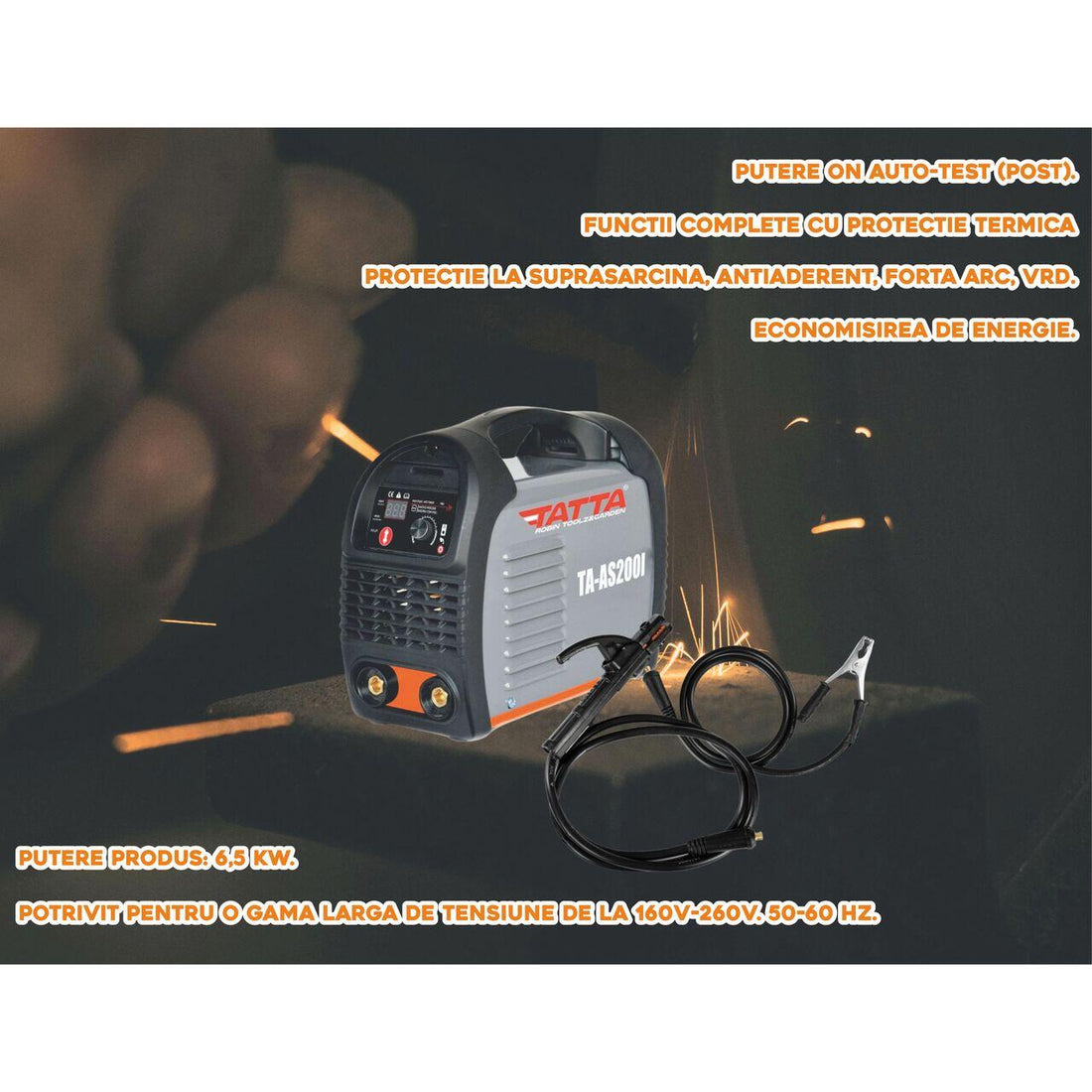 Aparat de sudura Tatta TA-AS2001, electrod 1.6mm, curent alternativ 220-240V, accesorii incluse, 6500 W