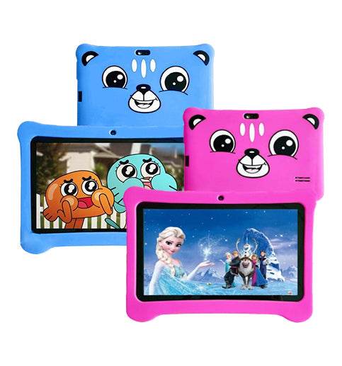 Tableta pentru copii de 7 inch Android WiFi cu Protectie anti shock, Camera dubla, jocuri, desene, aplicatii, Educativ, model Ursulet - Specializat.ro