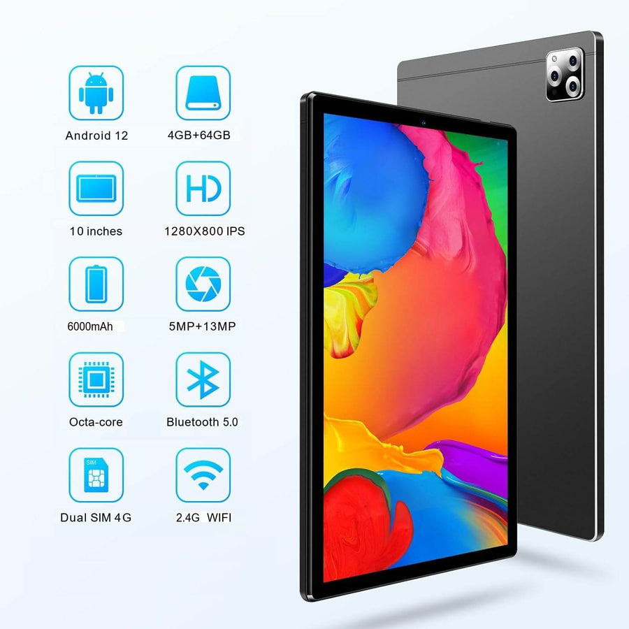 Tableta 10 inch, Android 12, 4GB RAM+64GB ROM, procesor 8-core, Dual SIM, slot SD CARD, WiFi, Bluetooth, Camera dubla, Baterie de 6000mAh - Specializat.ro