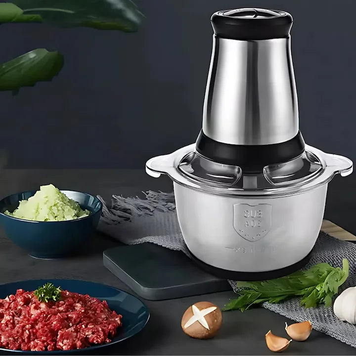 Tocator Electric AriDam Profesional, Bol Inox 3L, 4 Lame Otel, Design Compact Negru/Argintiu