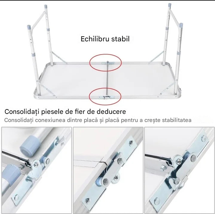Set Masă Pliabilă 120×60 cm + 4 Scaune Pliabile – Înălțime Reglabilă 55–70 cm, Portabil tip Valiză 60×60×6,5 cm