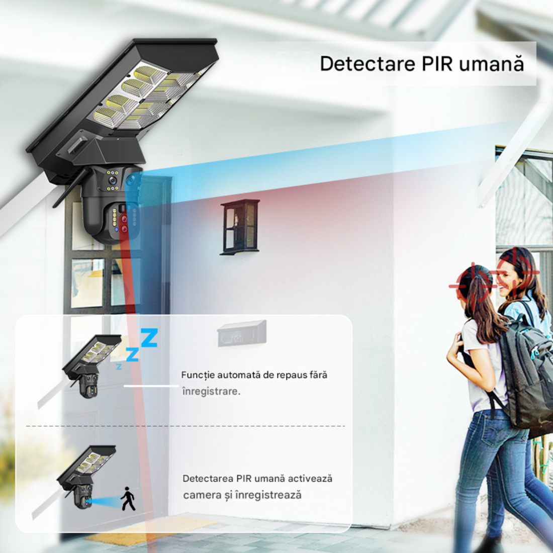 Lampă Solară cu Cameră Supraveghere 4G SIM 4MP | PTZ 355°, Panou Solar 24W, Baterie 18000mAh