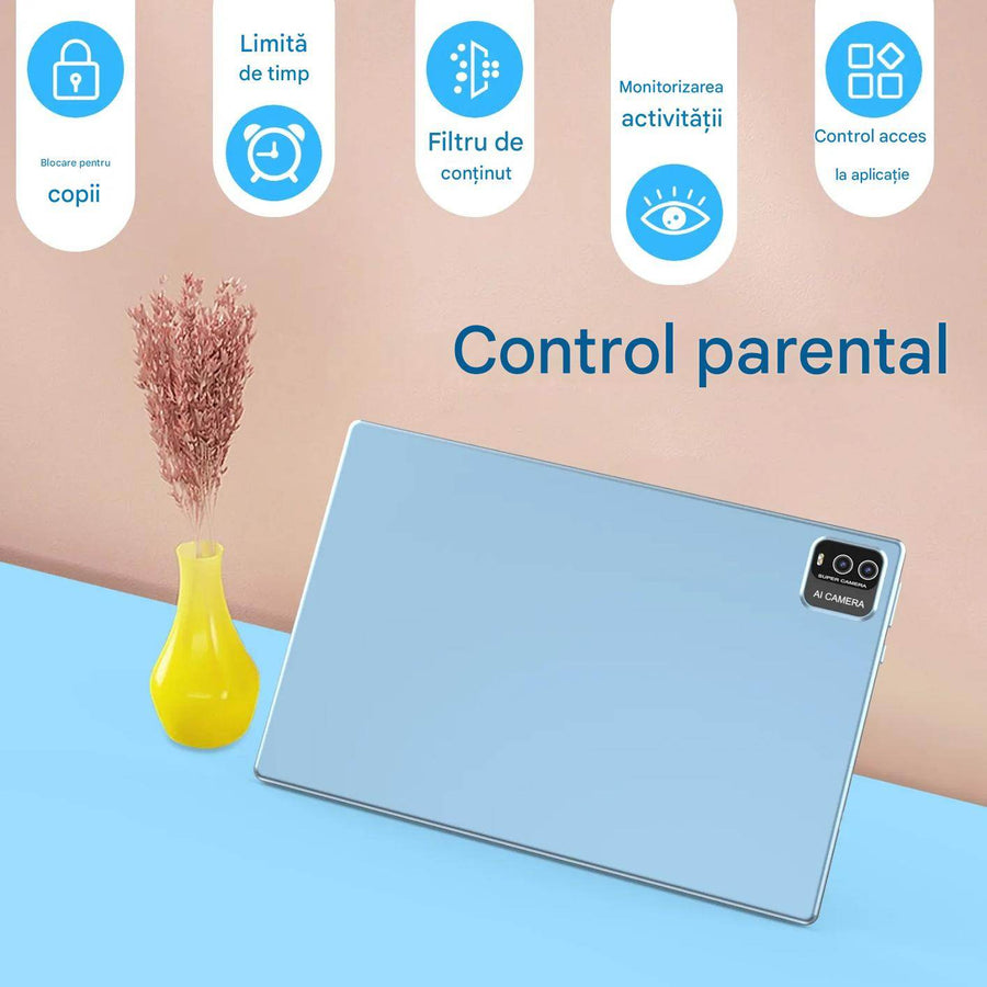 Tableta Android 10 Inch, 12GB RAM, 128GB ROM, Wifi, Bluetooth, Husa Protectie Anti Shock, Pentru Copii - Specializat.ro