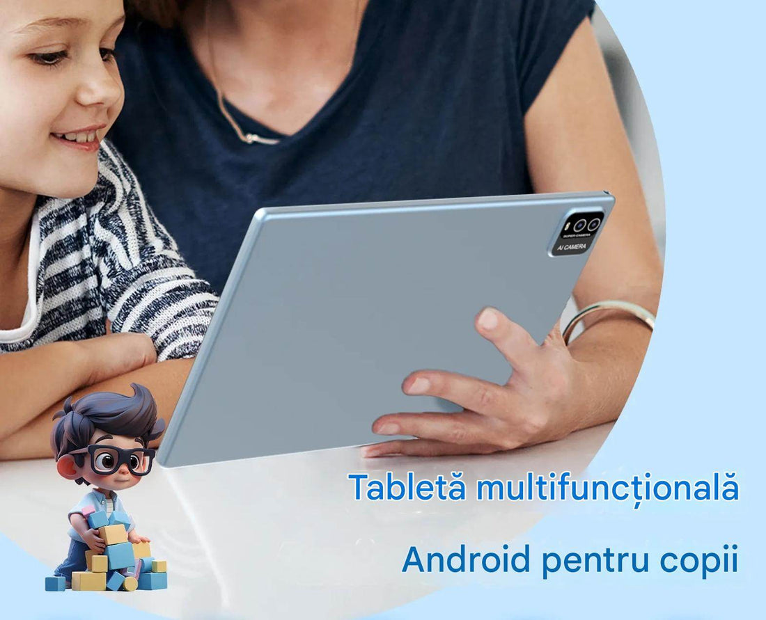 Tableta Android 10 Inch, 12GB RAM, 128GB ROM, Wifi, Bluetooth, Husa Protectie Anti Shock, Pentru Copii - Specializat.ro