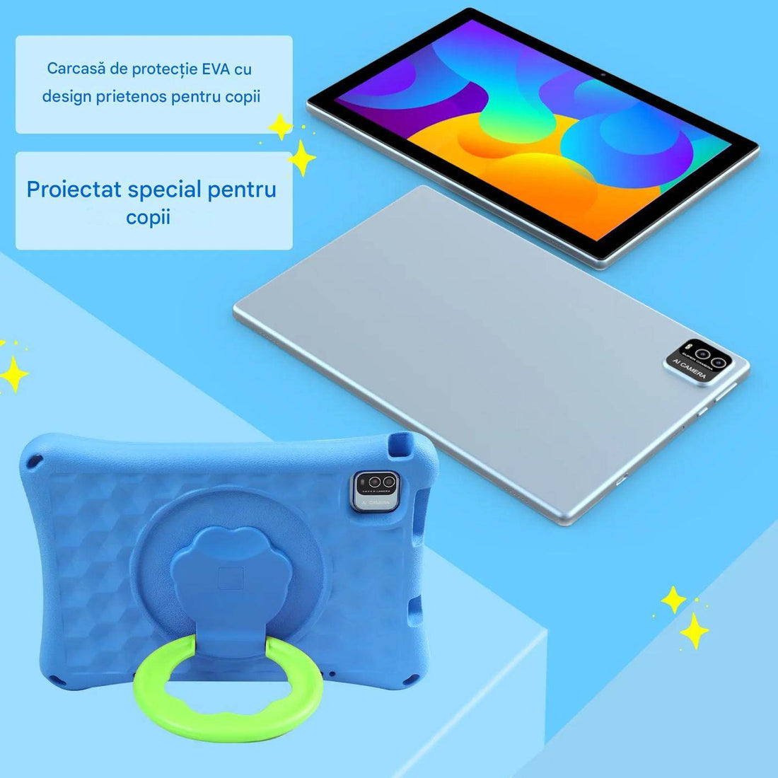 Tableta Android 10 Inch, 12GB RAM, 128GB ROM, Wifi, Bluetooth, Husa Protectie Anti Shock, Pentru Copii - Specializat.ro