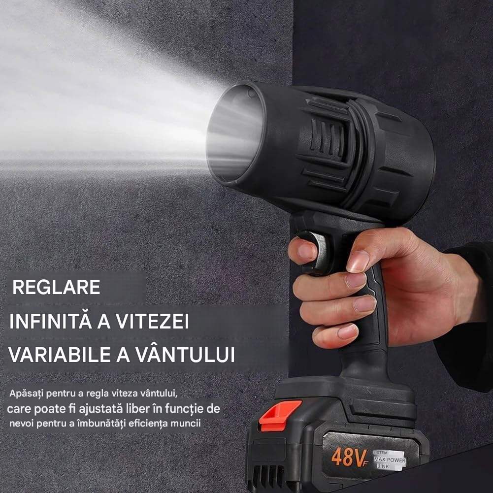 Suflantă Aer Portabilă 48V cu 2 Acumulatori – Uscare Auto, Curățare Praf & Zăpadă