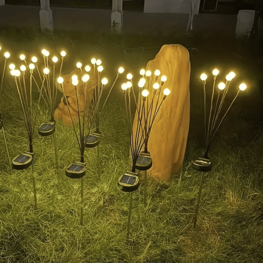 Set 2 Lampi Solare LED Decorative tip Licurici pentru Gradina – 8 Bulbi, Alb Cald 3000K