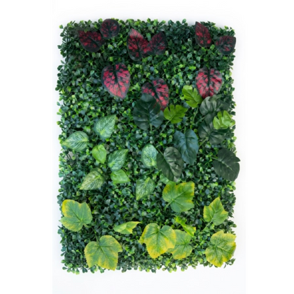 Panou Verde Decorativ Artificial 60x40cm – Mix Buxus & Frunze Bordo Perete Vegetal