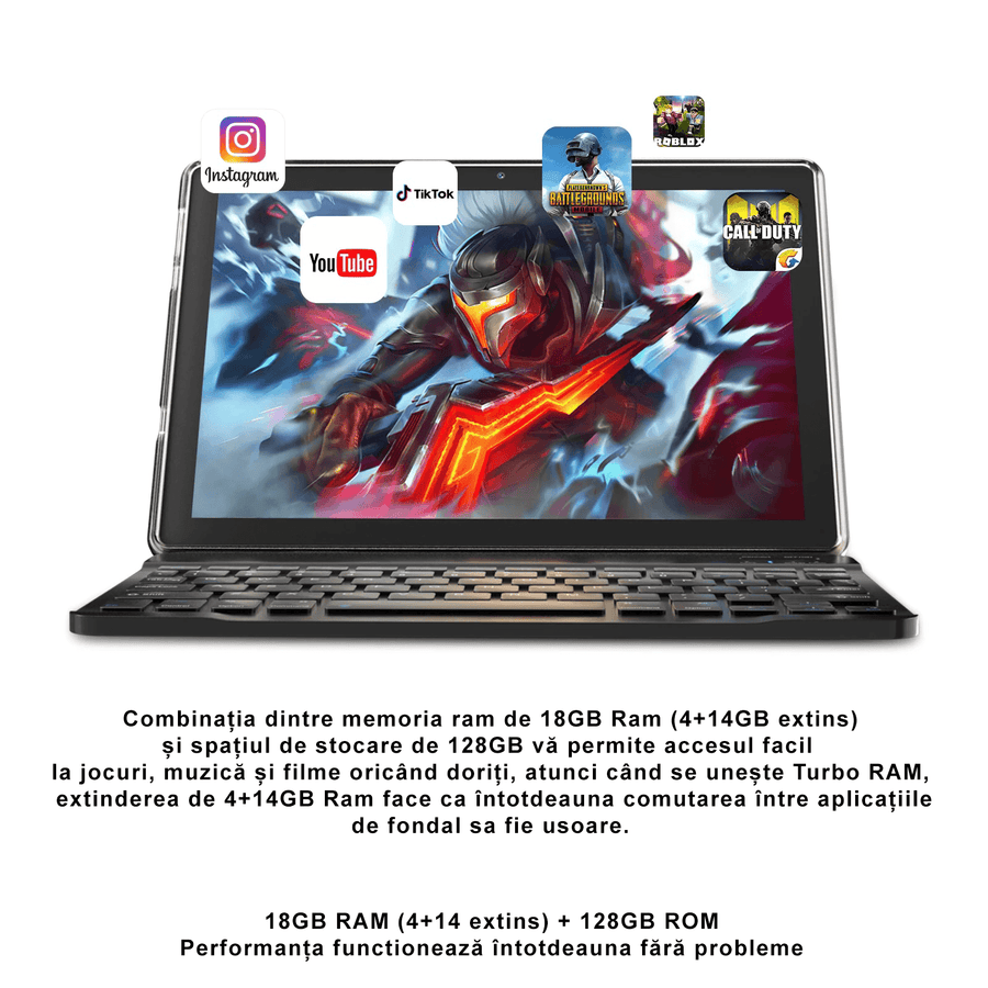 Tableta Android 10.1 inch, 18GB RAM, 128GB ROM, WiFi, cu Tastatura, Mouse, Carcasa de Protectie si Stilou - Specializat.ro