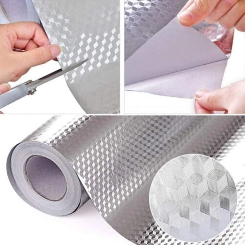 Folie autocolanta tip aluminiu argintie, pentru mobilier si bucatarie 60x300cm