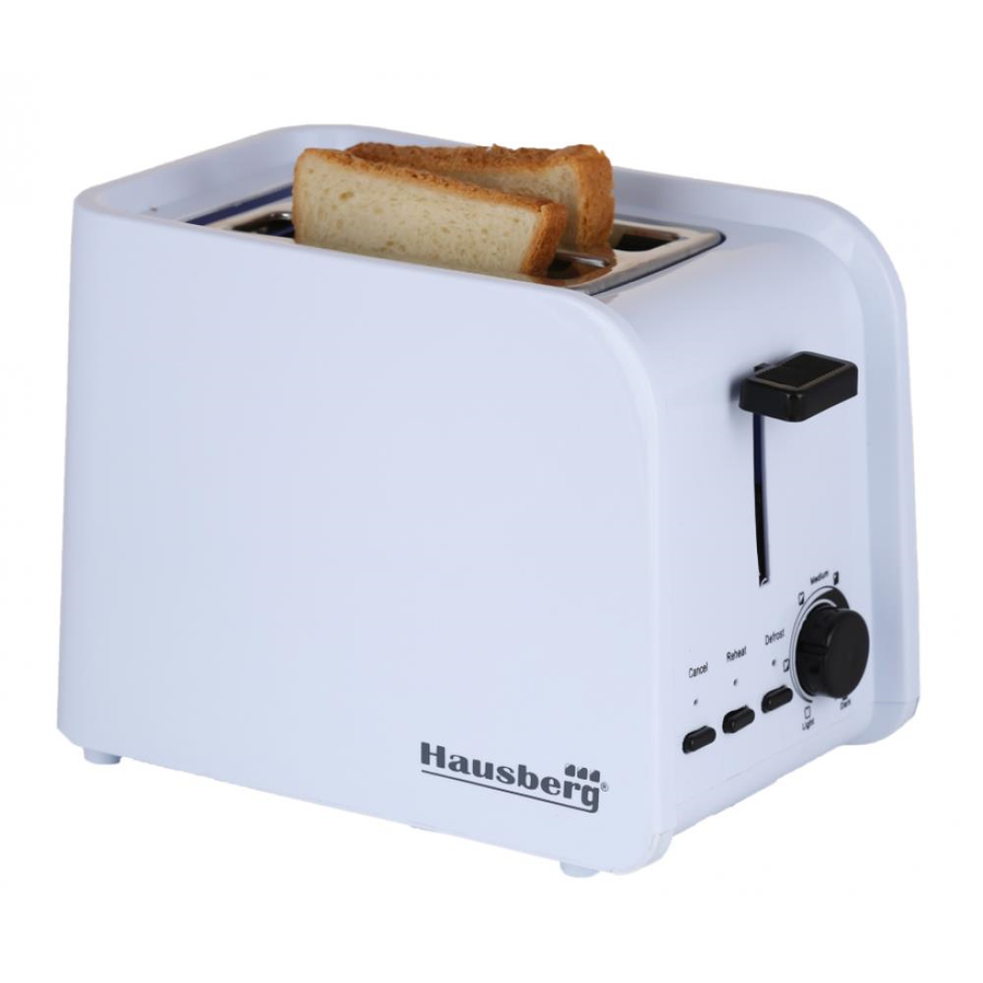 Prajitor de paine Hausberg HB-195NG, 750 W, 2 felii, functie decongelare, functie reincalzire, 6 trepte putere, alb/negru