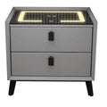 Noptiera smart multifunctionala, 2 sertare, iluminare LED tactil, 3 culori, incarcare wireless USB, difuzor bluetooth dim 50x40x46, CU AMPRENTA