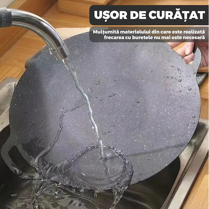 Plita Japoneza, invelis antiaderent, pluristratificata, materiale rezistente, spatioasa, diametru 36 cm, negru