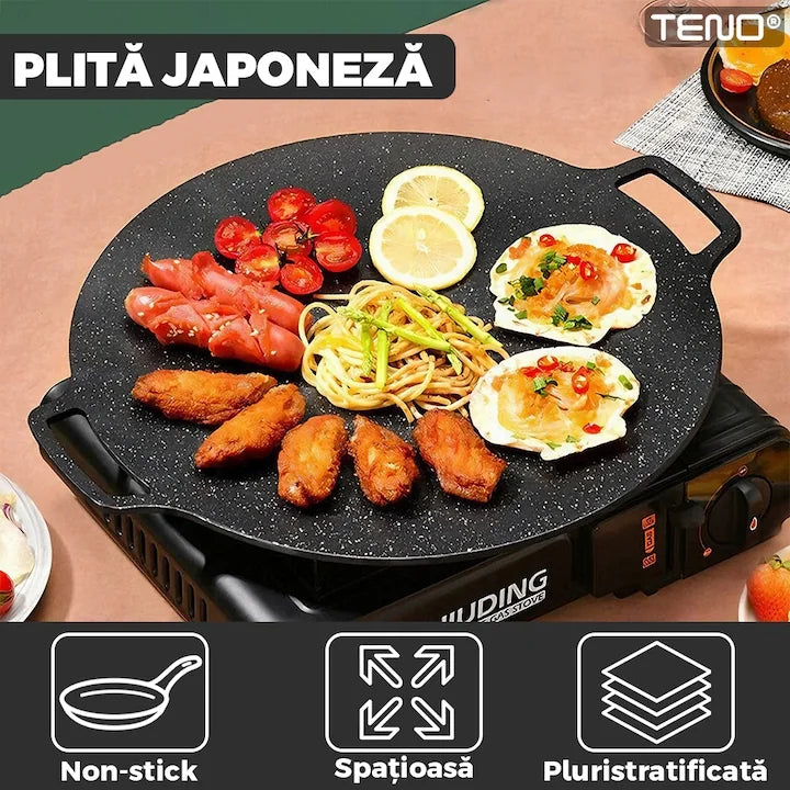 Plita Japoneza, invelis antiaderent, pluristratificata, materiale rezistente, spatioasa, diametru 36 cm, negru