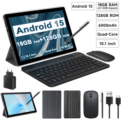 Tableta Android 10.1 inch, 18GB RAM, 128GB ROM, WiFi, cu Tastatura, Mouse, Carcasa de Protectie si Stilou - Specializat.ro