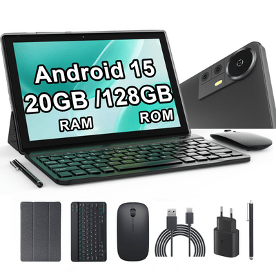 Tableta Android 10.1 inch, 20GB RAM, 128GB ROM, WiFi, Procesor 8 Nuclee, cu Tastatura, Mouse, Stilou, Carcasa de protectie - Specializat.ro