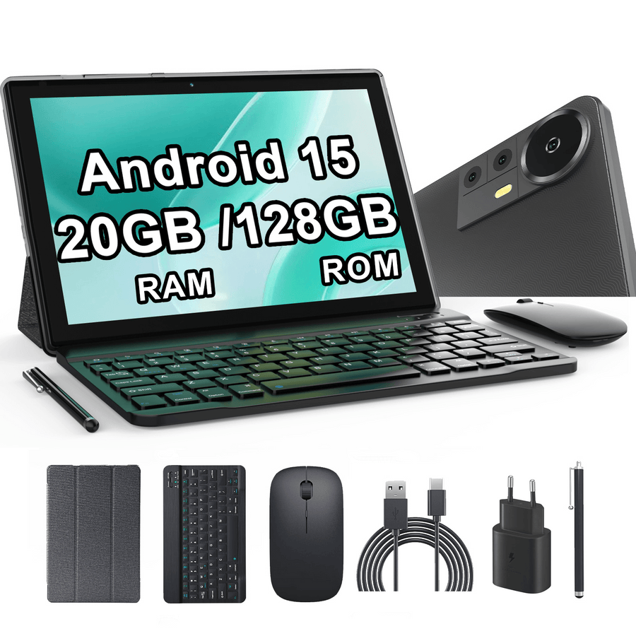Tableta Android 10.1 inch, 20GB RAM, 128GB ROM, WiFi, Procesor 8 Nuclee, cu Tastatura, Mouse, Stilou, Carcasa de protectie - Specializat.ro