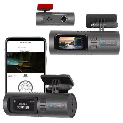 Camera auto de bord 4K, Rezolutie 3840 x 2160 Ultra HD, Conectivitate Wi-Fi, + Camera Spate HD - Specializat.ro