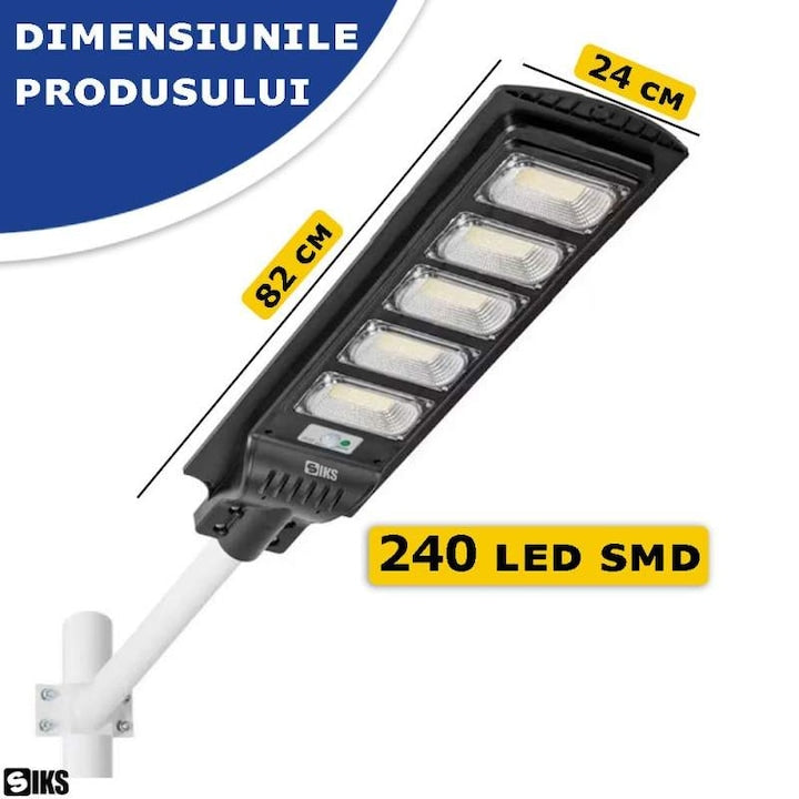 Lampă Solară Stradală LED 250W – 25.000 lm, Senzor Mișcare, IP65, Telecomandă