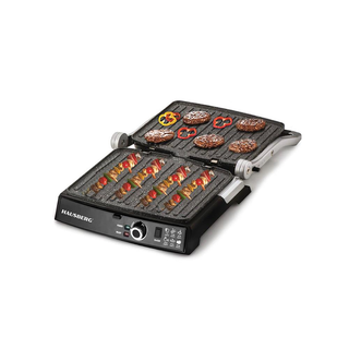Grill electric Hausberg HB633GO, 2000-2200 W, placi antiaderente, suprafata de gatire 30x24.5 cm, termostat, Rose Gold