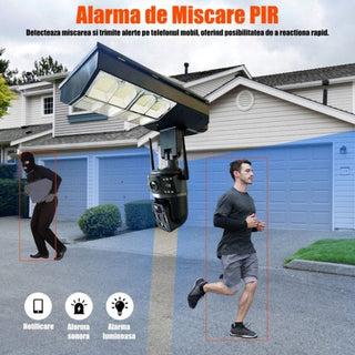 Lampă Solară cu Cameră Supraveghere 4G SIM 4MP | PTZ 355°, Panou Solar 24W, Baterie 18000mAh