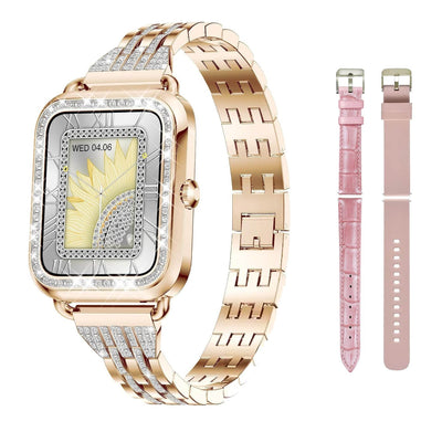 Smartwatch Dama Elegant, Bratari, Silicon, Piele si Metalica cu Pietricele, Masurare Oxigen in sange, Ritm cardiac, Sport, Somn - Specializat.ro