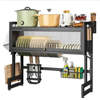 Scurgator organizator vase otel inoxidabil, 75 cm lungime, design spatios, practic, uscarea rapida si eficienta a vaselor, rezistent la rugina, coroziune, negru
