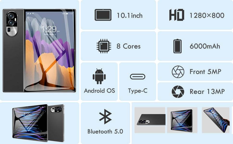 Tableta 10 inch, Android 12, 6GB RAM+128GB ROM, procesor 8-core, slot SIM, slot SD CARD, WiFi, Bluetooth, Camera dubla, Baterie de 6000mAh - Specializat.ro