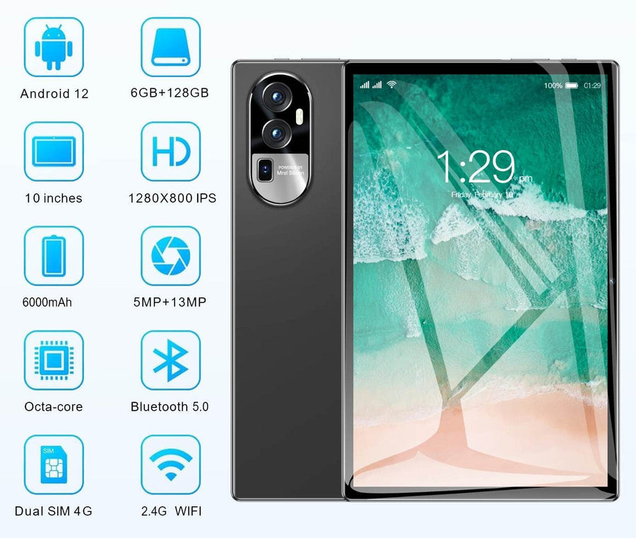 Tableta 10 inch, Android 12, 6GB RAM+128GB ROM, procesor 8-core, slot SIM, slot SD CARD, WiFi, Bluetooth, Camera dubla, Baterie de 6000mAh - Specializat.ro