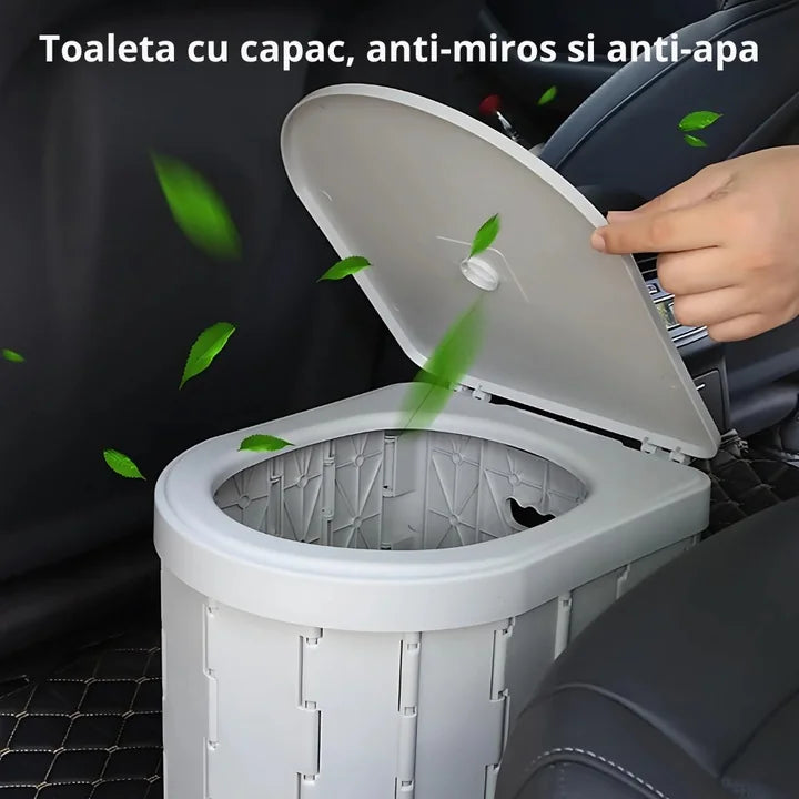 Toaleta Portabila Pliabila, Pentru Camping, Rulota, Cabana, Material ABS+PU, Compact si Usor, Gri