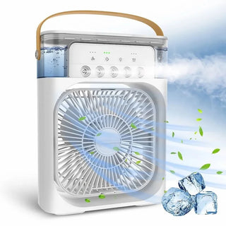 Ventilator cu umidificator, 5 setari de pulverizare, lumini LED cu 7 culori, culoare alb