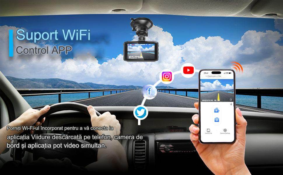 Camera Auto DVR 4K/2K/1080p si Camera Spate 1080p cu Conectivitate Wi-Fi, G-Senzor, Mod Parcare, Inregistrare in Bucla - Specializat.ro