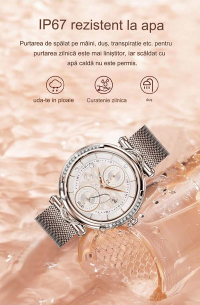 Smartwatch Dama, CF32, Bratari, Silicon, Piele si Metalica cu Pietricele, Masurare Oxigen in sange, Ritm cardiac, Sport, Somn - Specializat.ro
