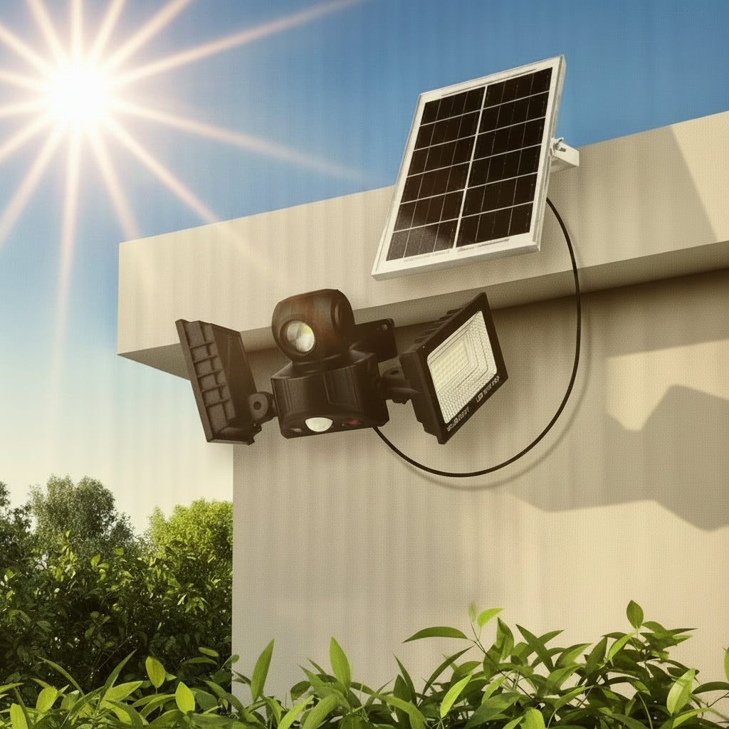 XG-T50 Proiector solar LED dublu impermeabil 200W cu senzor de miscare si telecomanda, IP67